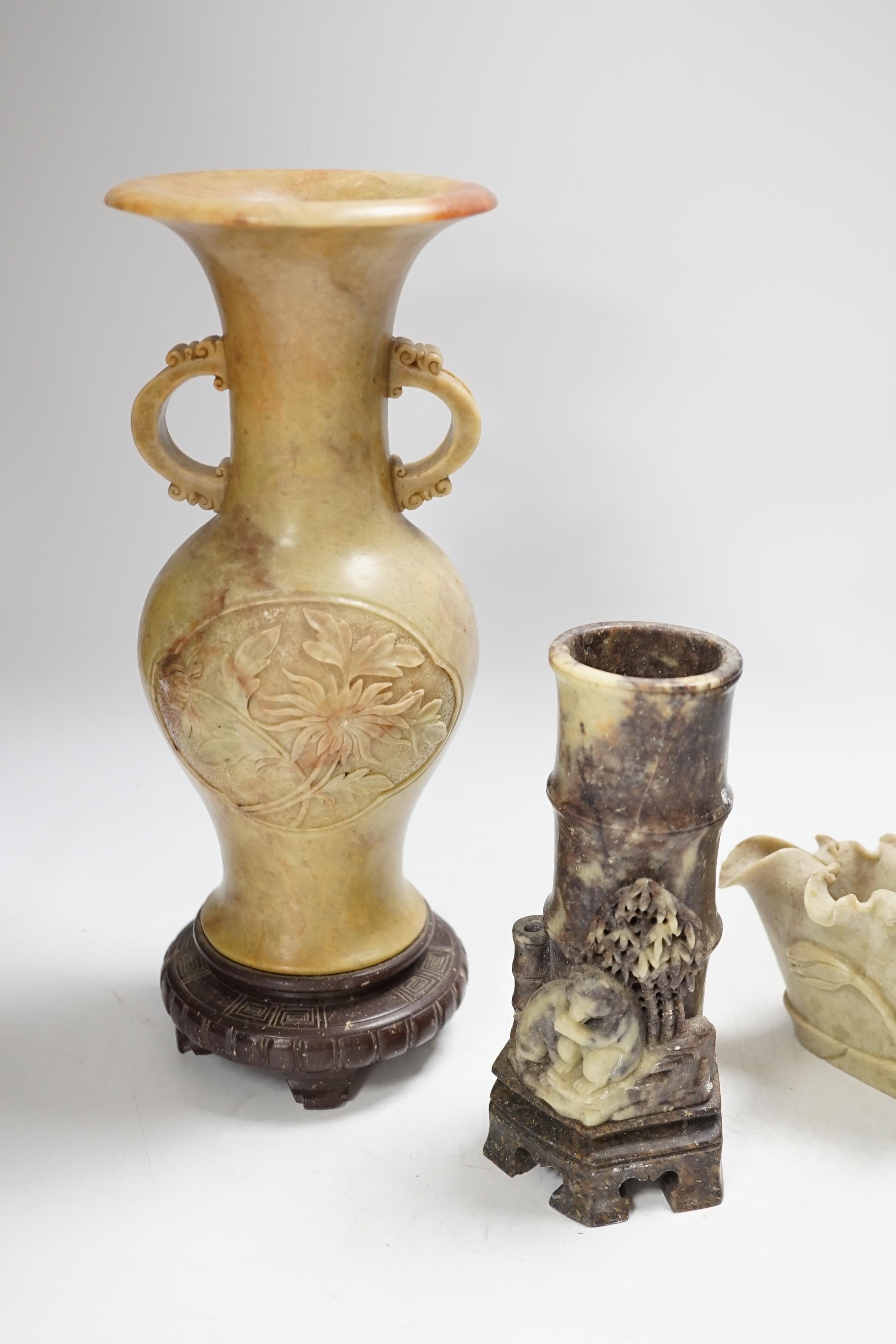A quantity of Chinese soapstone carvings